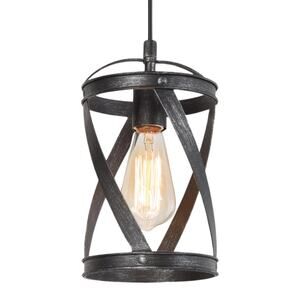 LNC Industrial Brushed Black 1-Light Mini Island Pendant with Open Drum Cage
